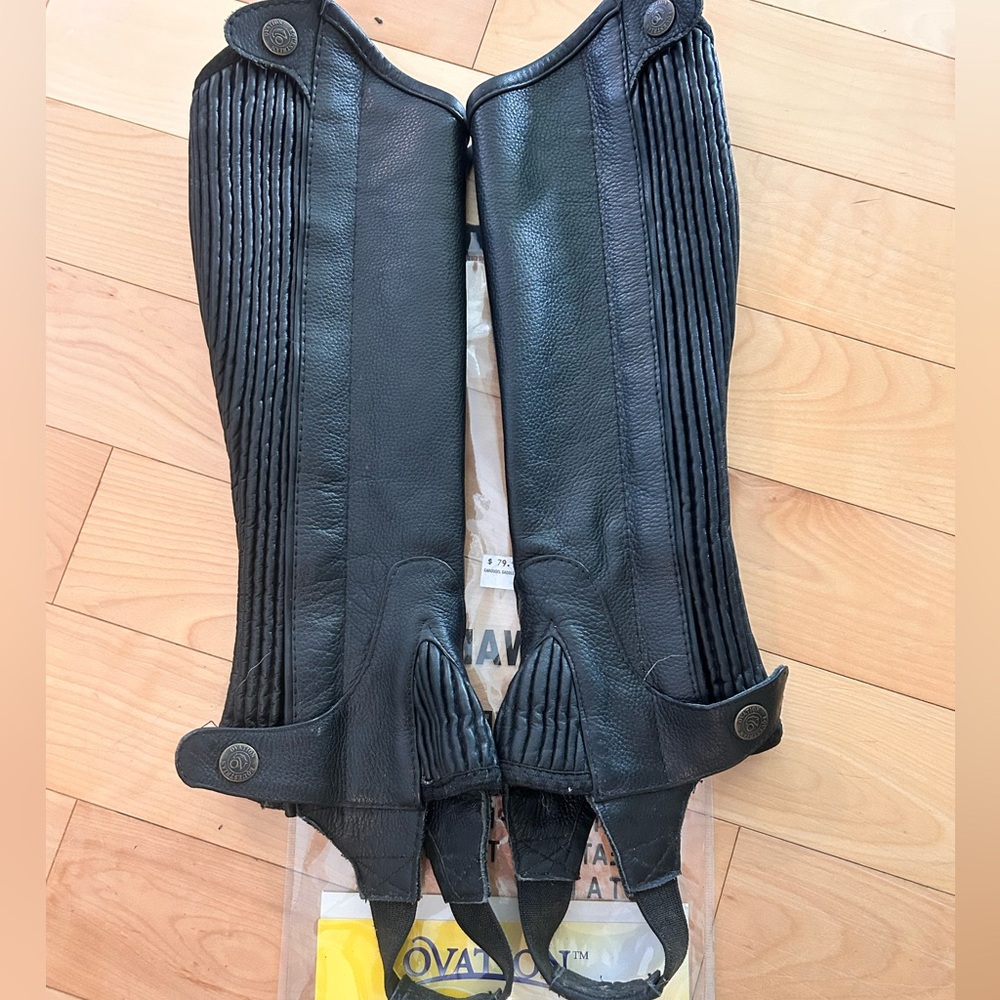 Kids Riding Black Leather Half Chaps